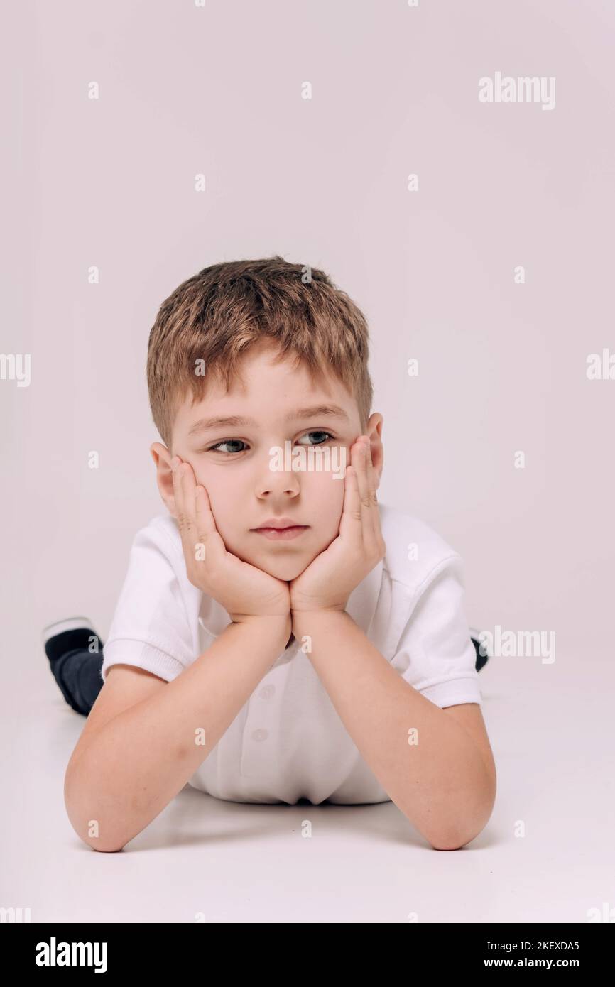 Portrait of 5 boy wearing white tshirt Stock Photo Alamy