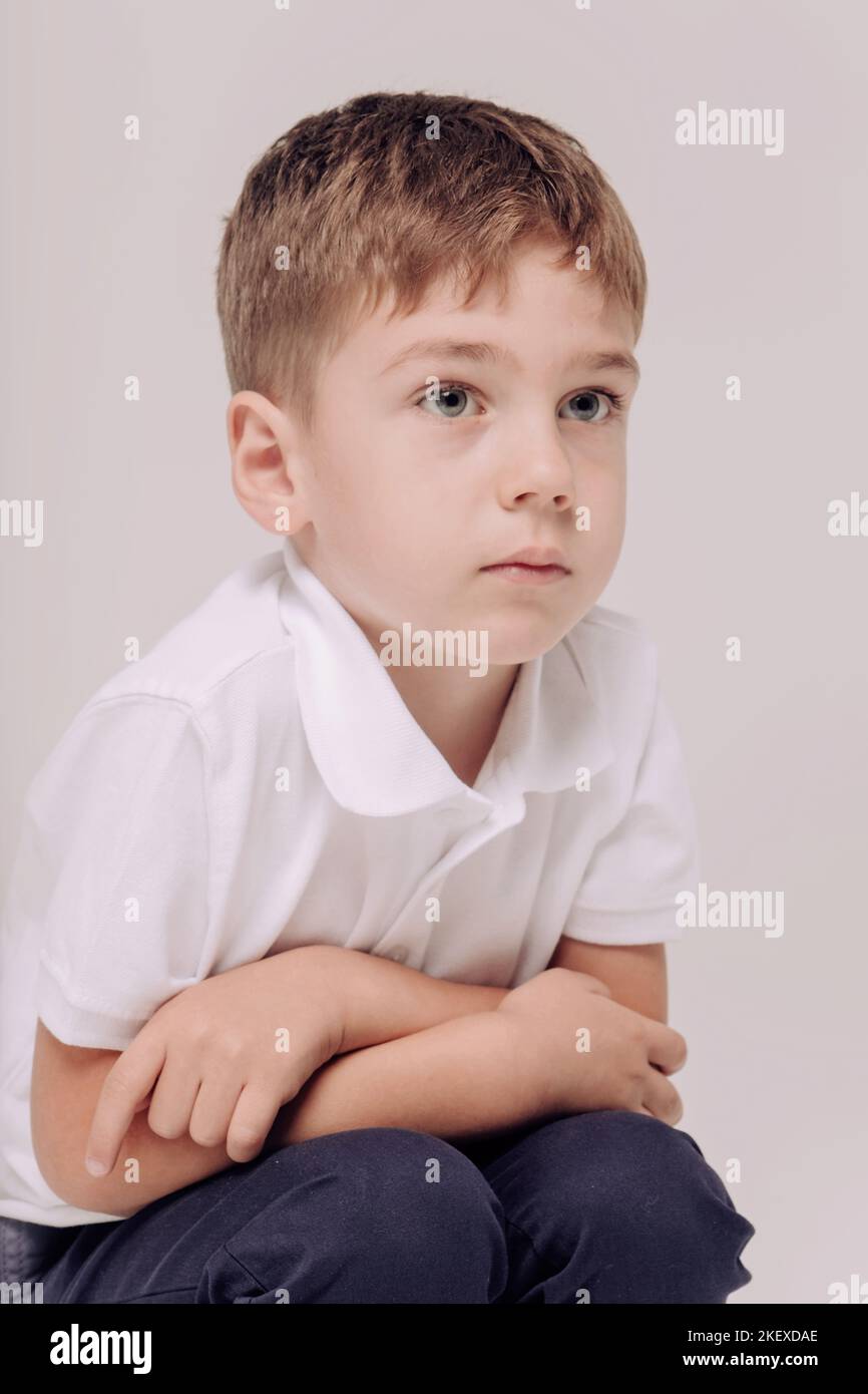 Portrait of 5 boy wearing white tshirt Stock Photo Alamy