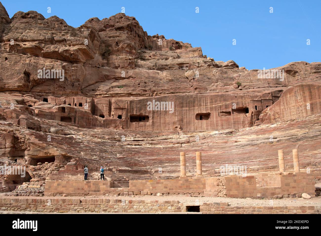 Roman Theatre and Nabataean tombs Petra Jordan Stock Photo