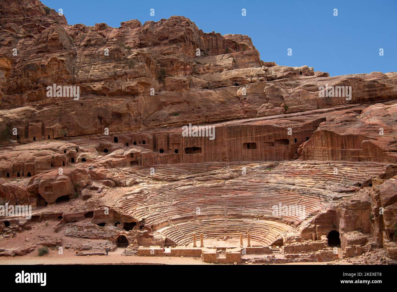 View from above Roman Theatre and Nabataean tombs Petra Jordan Stock Photo