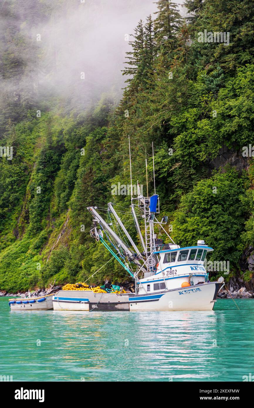 Commercial fishing boats; Valdez Arm; Prince William Sound; Alaska; USA Stock Photo