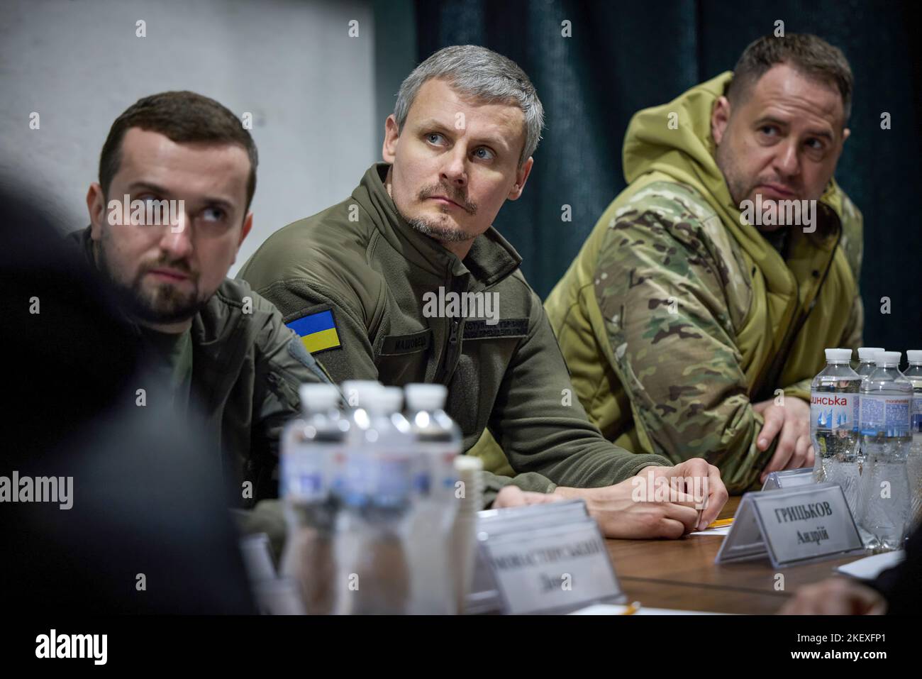 In Mykolaiv, Ukraine President Volodymyr Zelensky also visited the humanitarian headquarters that operates under the RMA and has been providing assistance to people in need since the first days of full-scale Russian aggression. Also in attendance was Andrii Yermak, head of the Ukraine Presidential Office. Stock Photo