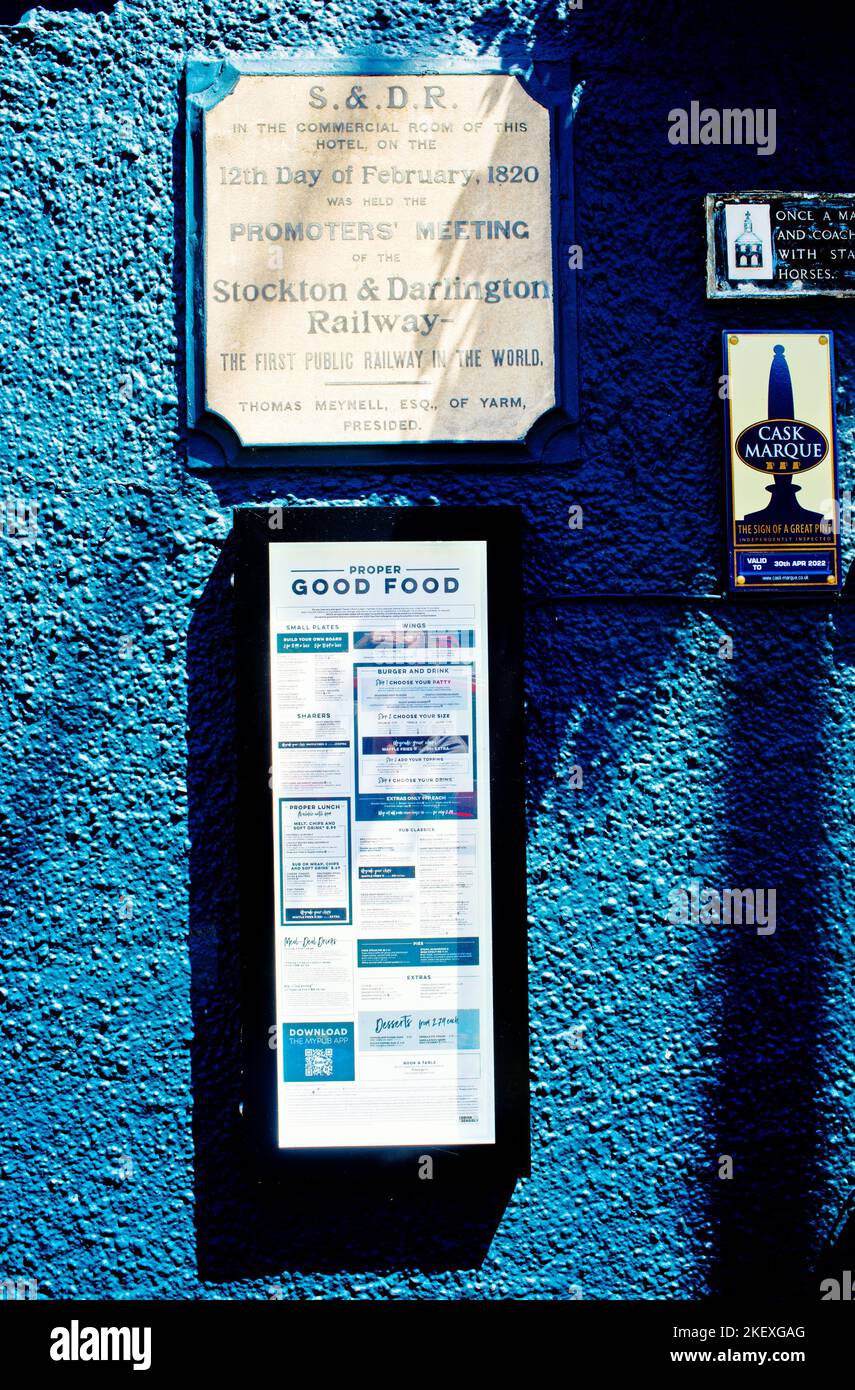 Stockton and Darlington Railway Promoters Meeting Plaque, George and Dragon Inn, Yarm on Tees, North Riding Yorkshire, England Stock Photo