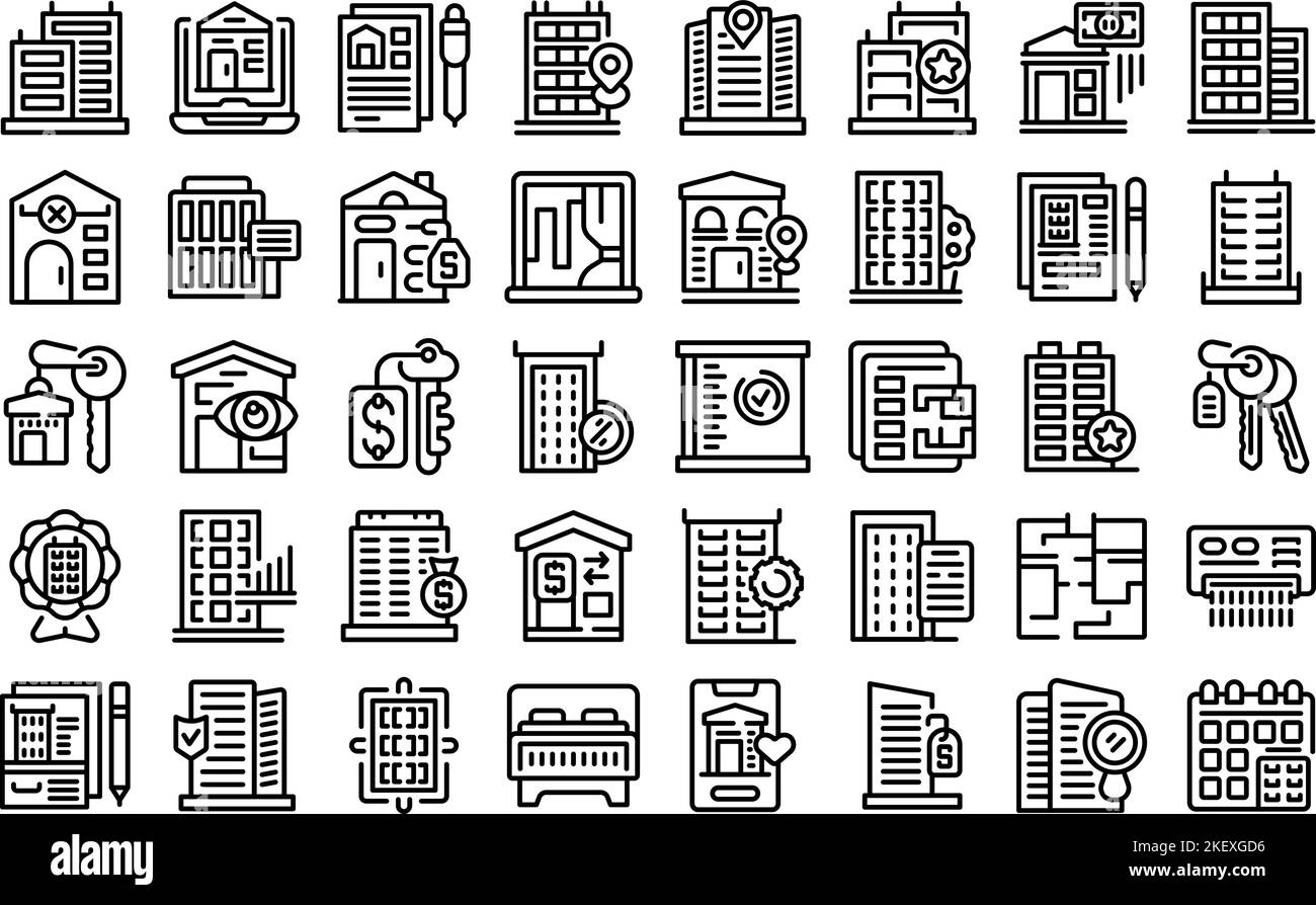 Rent an apartment icons set outline vector. Business agency. Market ...