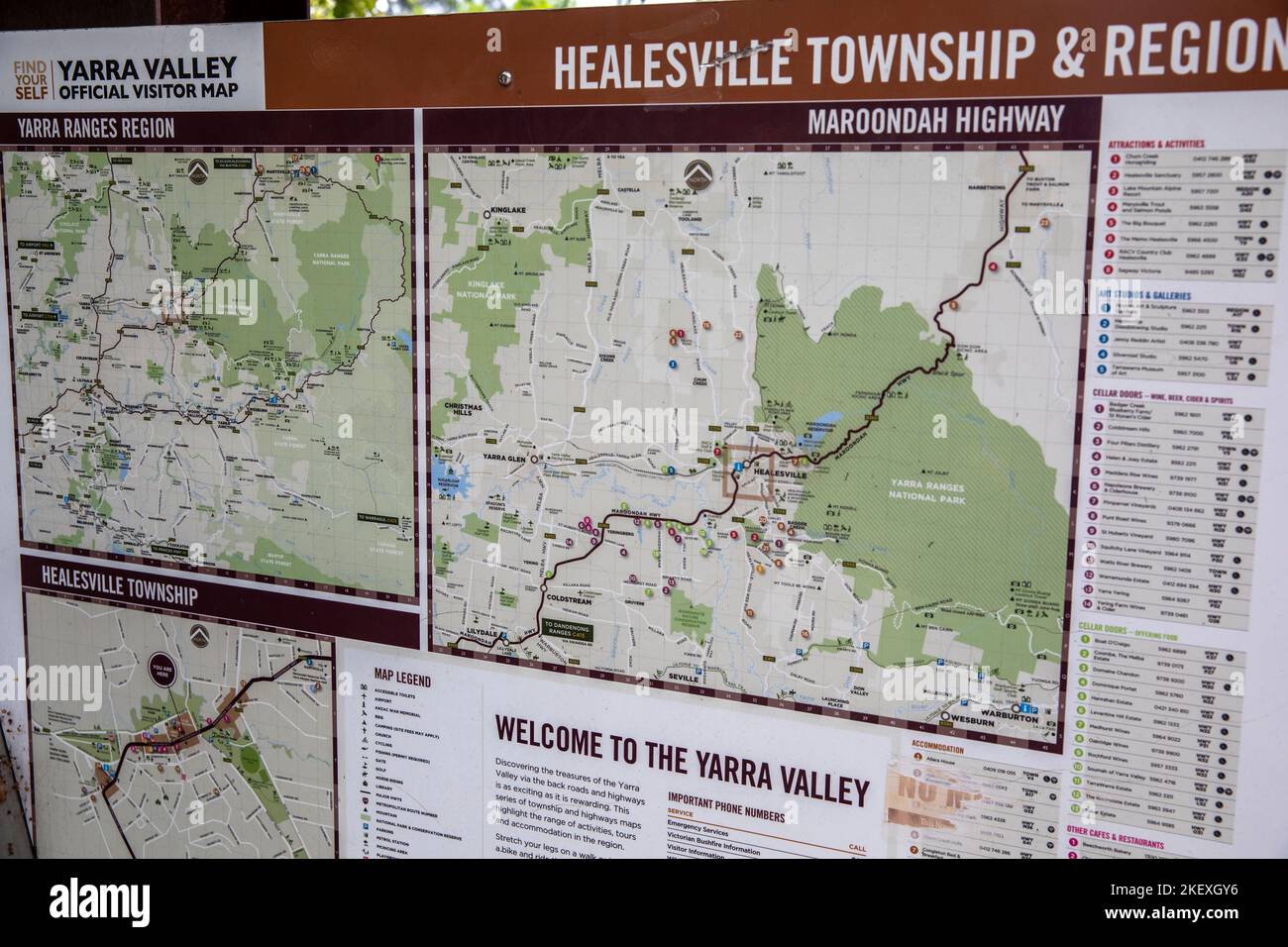 Healesville township in the Yarra Valley Victoria Vic, regional and town map for visitors,Australia Stock Photo