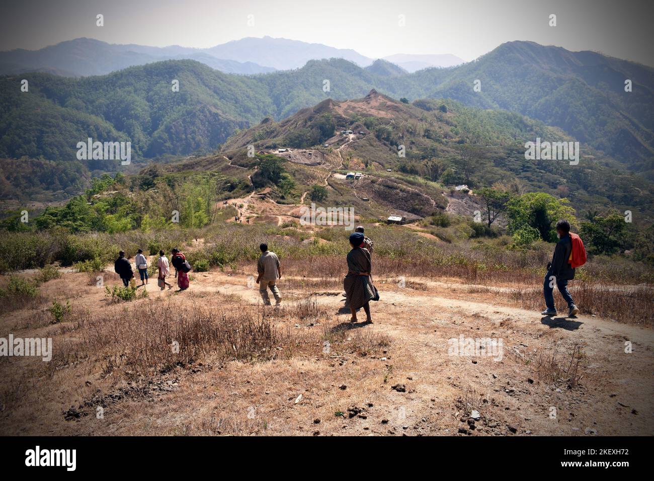 East Timor, View from the top of a village in a rural area, community activities. Manufahi, Timor Leste Stock Photo