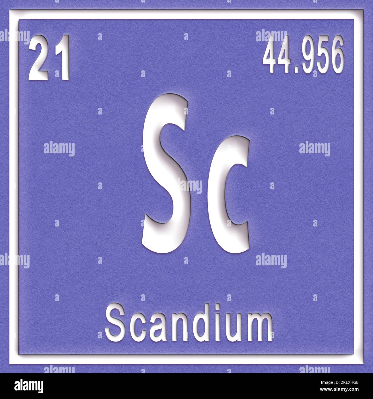 Scandium chemical element, Sign with atomic number and atomic weight