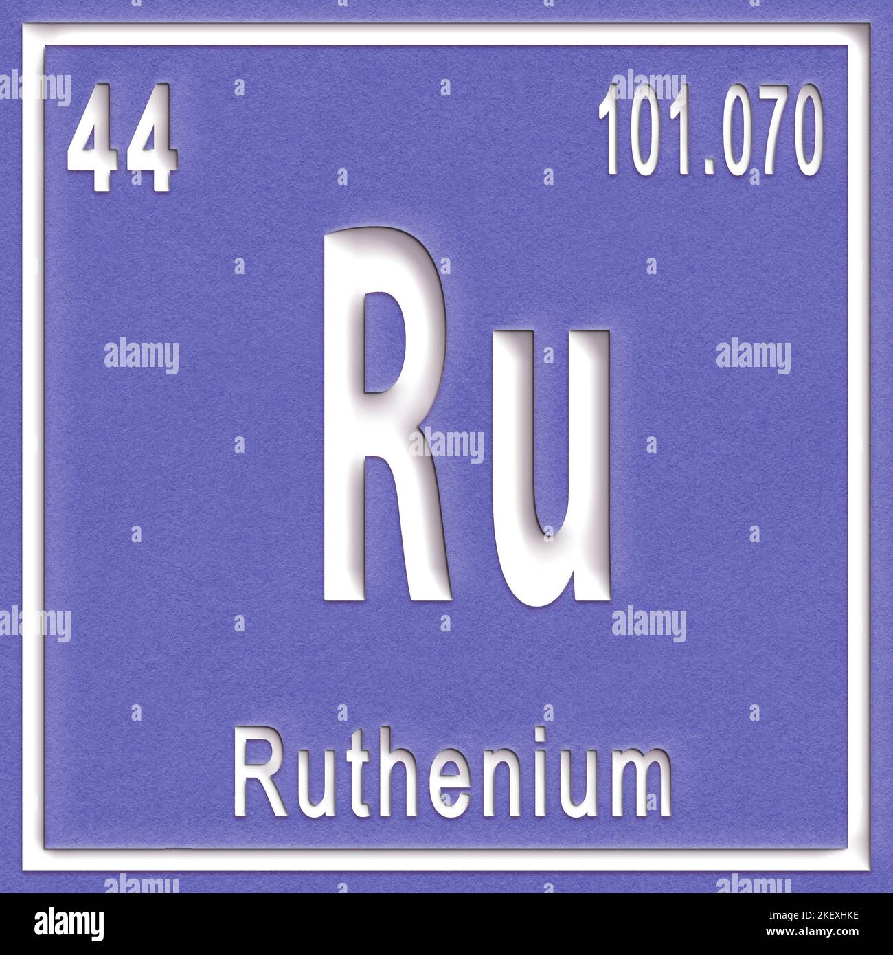 Ruthenium chemical element, Sign with atomic number and atomic weight, Periodic Table Element Stock Photo