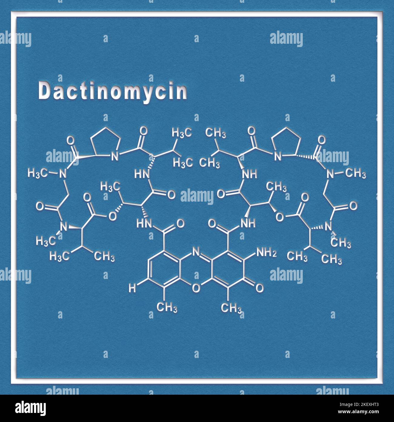 Dactinomycin cancer chemotherapy drug, Structural chemical formula on a white background Stock Photo