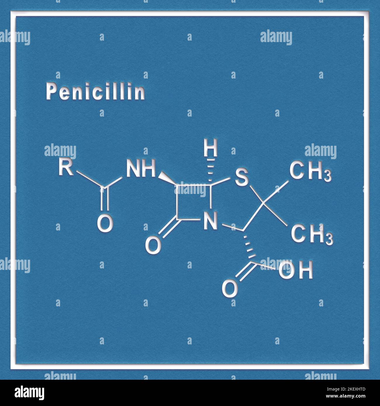Penicillin, antibiotic drug, Structural chemical formula on a white