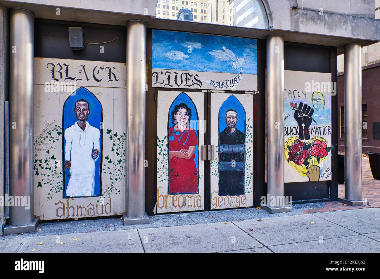 George Floyd protest mural in downtown Columbus Ohio USA Stock Photo