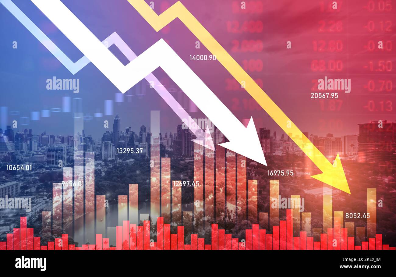 The digital indicators and declining graphs of a stock market crash