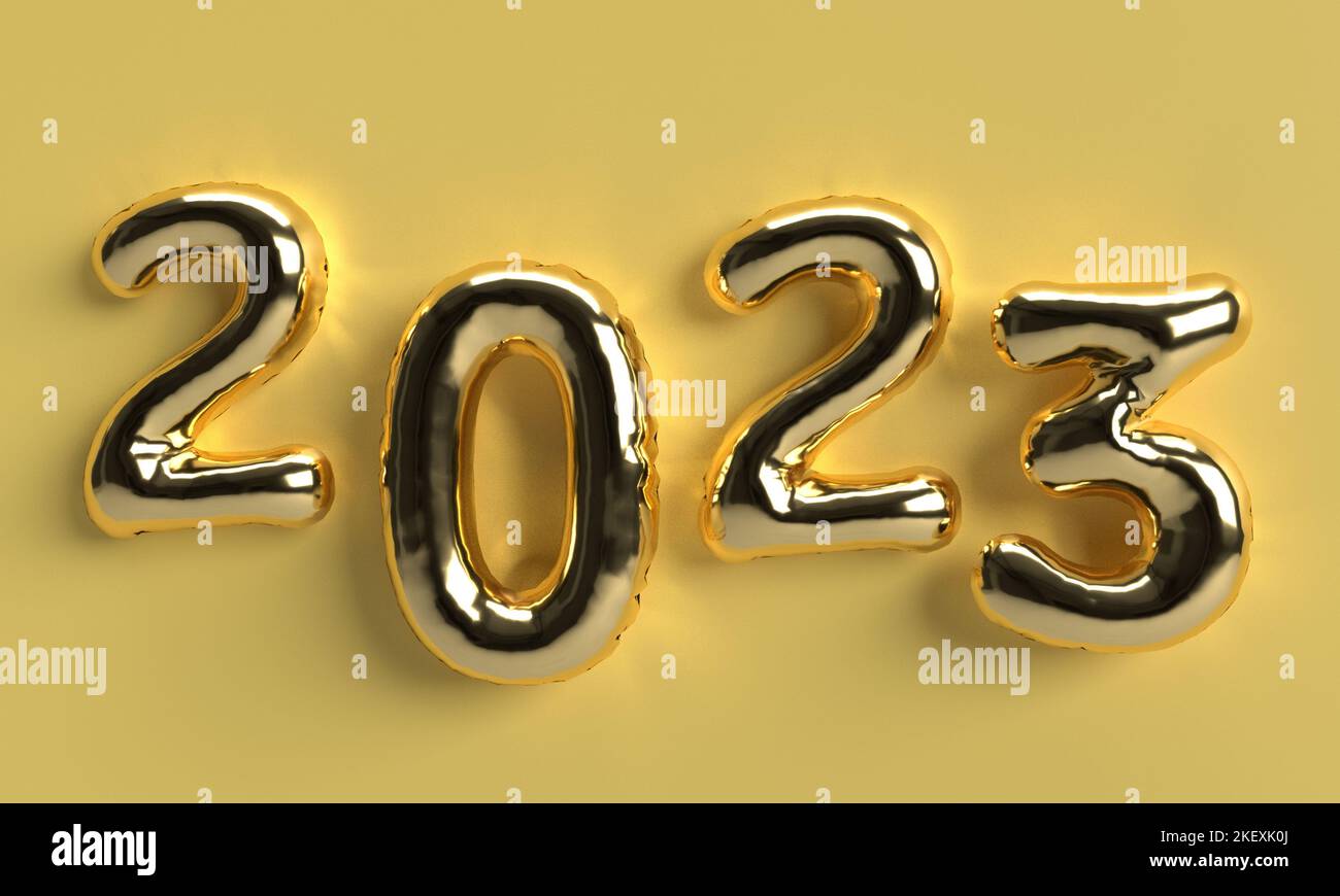2023 number text font balloon helium golden yellow orange color start beginning happy new year hny merry christmas chinese new year cny 2022 fnish hol Stock Photo