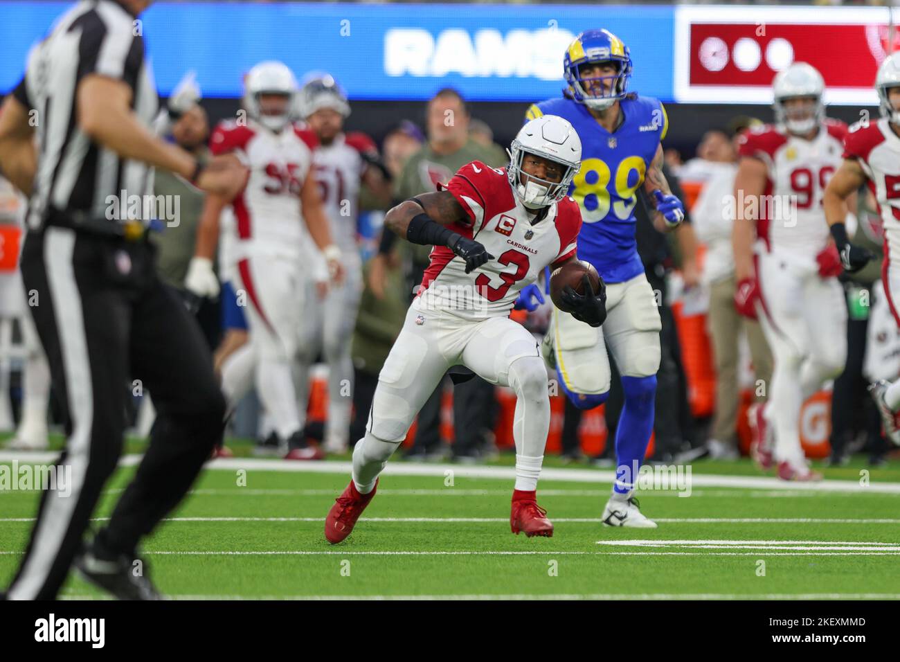 Arizona Cardinals safety Budda Baker (3) runs during an NFL football game  against the Washington Commanders, Sunday, September 10, 2023 in Landover,  Maryland. (AP Photo/Daniel Kucin Jr Stock Photo - Alamy