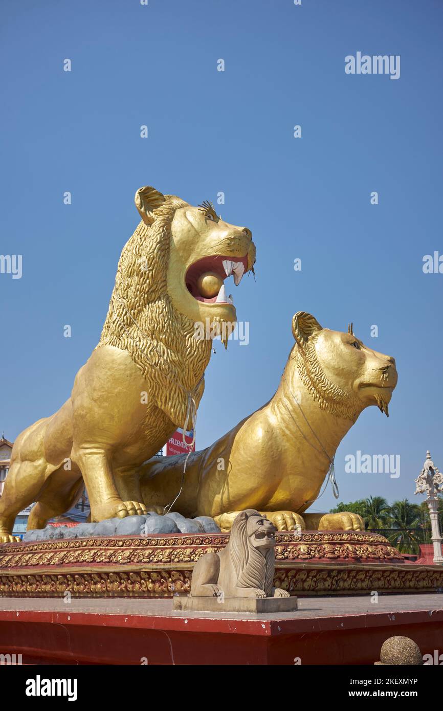 Golden Lion Monument Roundabout Sihanoukville Cambodia Stock Photo