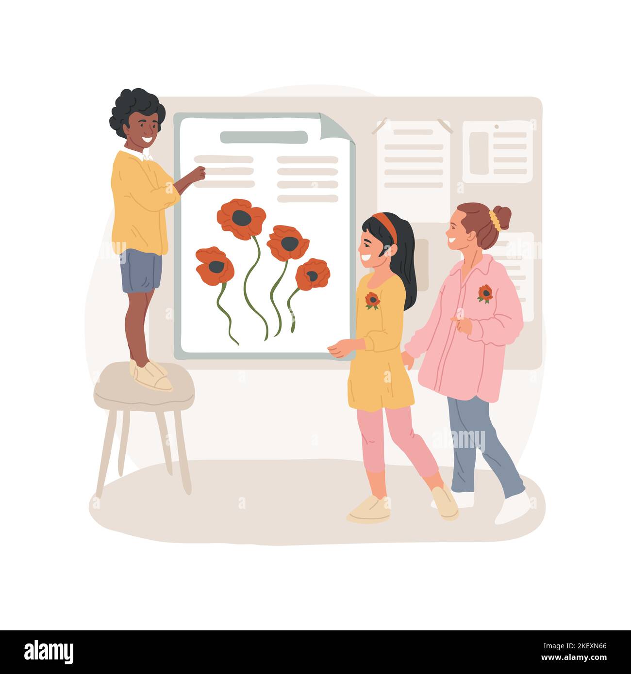 Remembrance day isolated cartoon vector illustration. Kids wearing