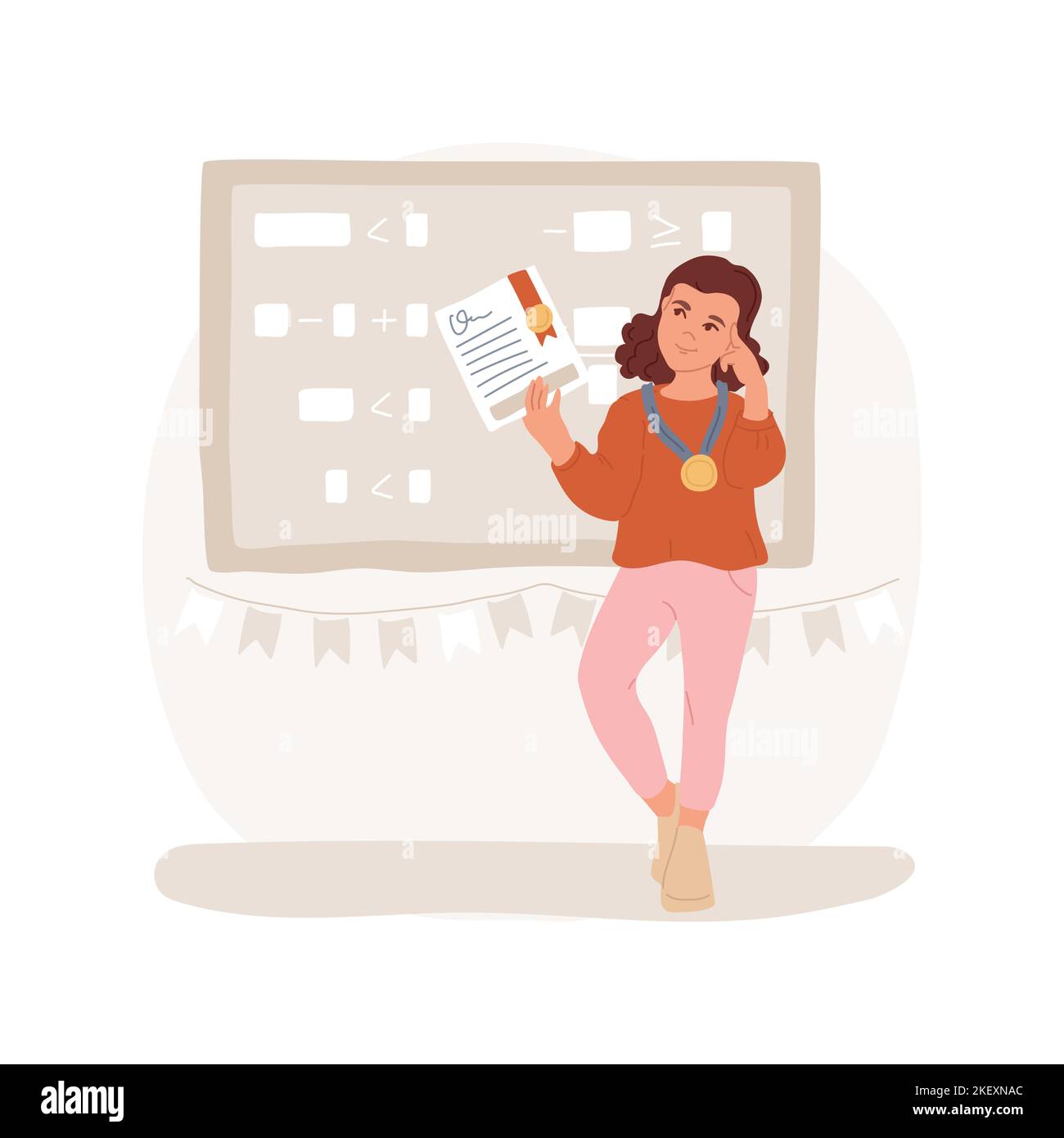 Math olympiad isolated cartoon vector illustration. Student holding a ...