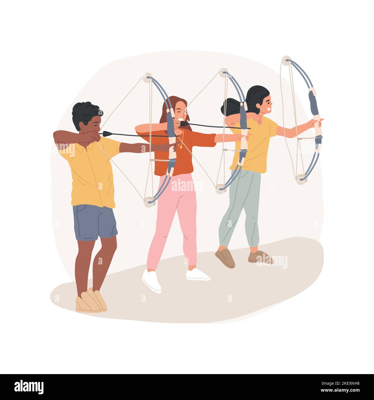 Archery club isolated cartoon vector illustration. Teen aiming with a