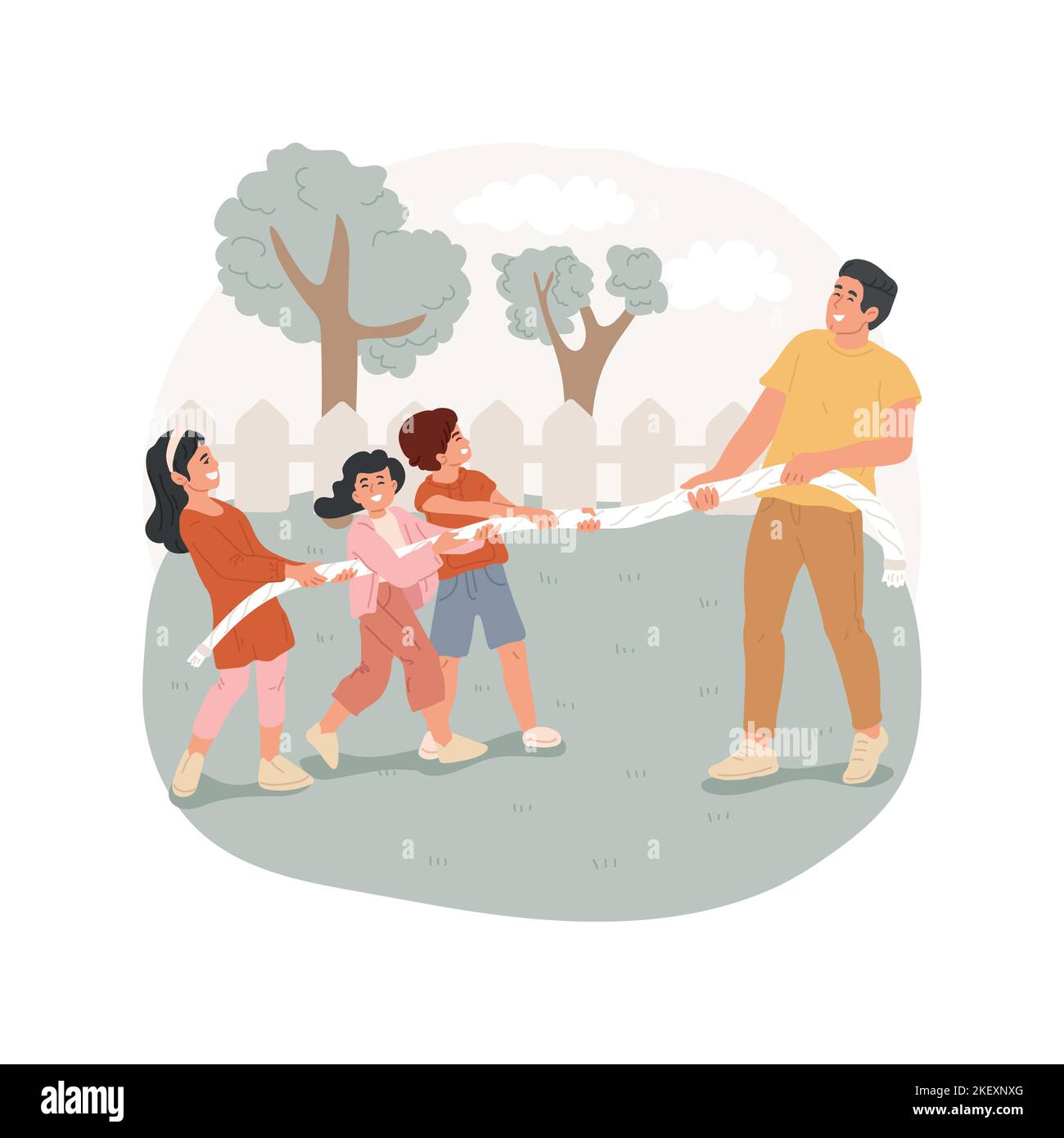 Pulling a rope isolated cartoon vector illustration. Children and adults pull  rope in different directions, outdoor fun, active game, leisure time,  family plays together vector cartoon Stock Vector Image & Art 
