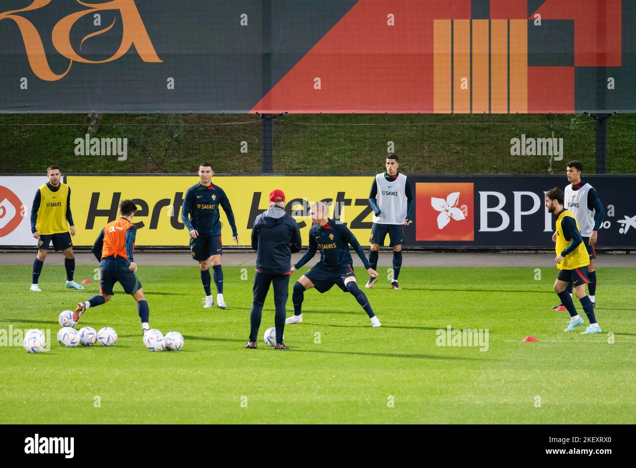 Portugal players seen in action during the training session at Cidade