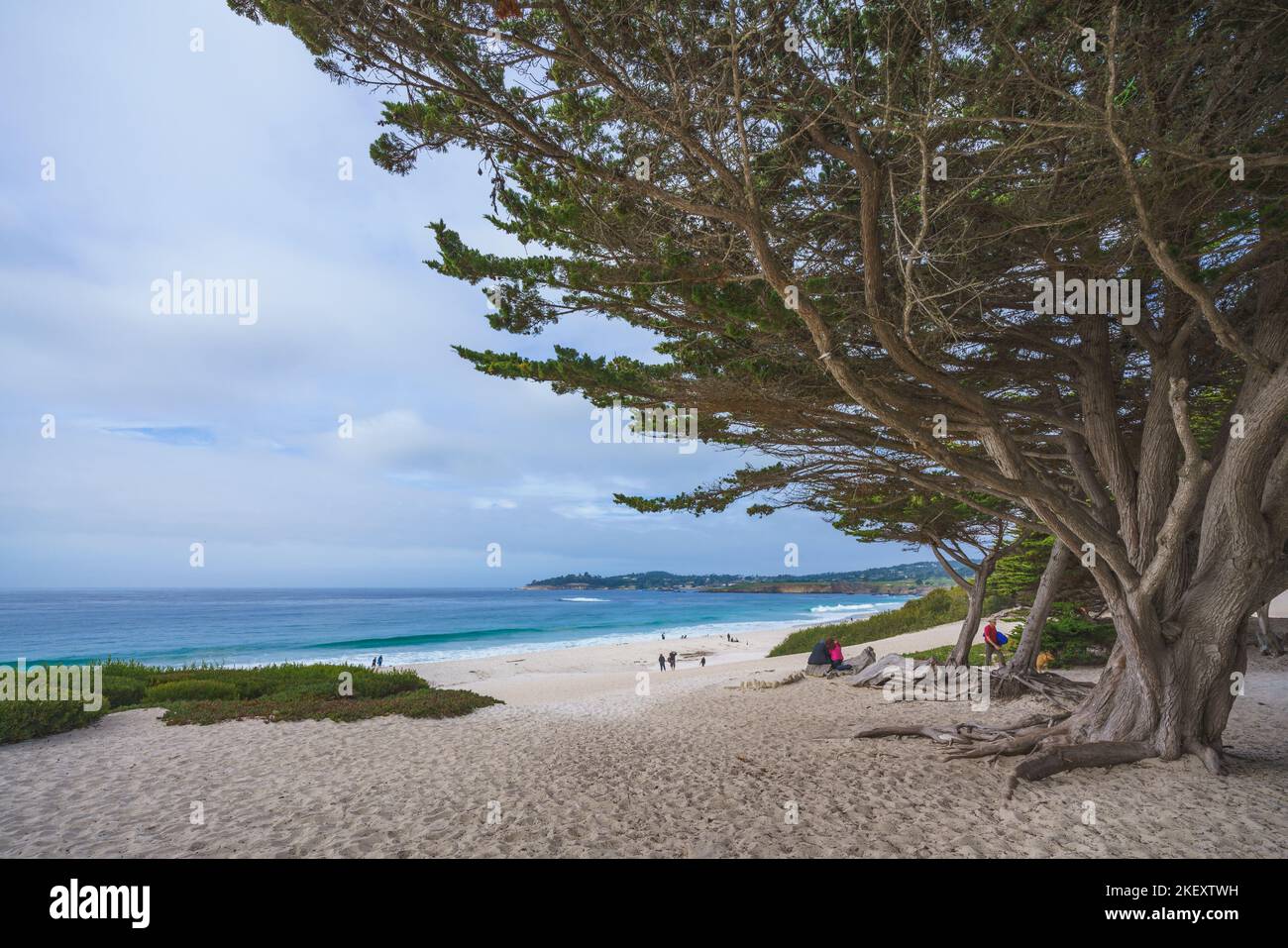 Monterey County, California, USA - October 31, 2022. Carmel beach,  a long, wide, white sand beach. Carmel Beach is one of the most iconic spots on Ca Stock Photo