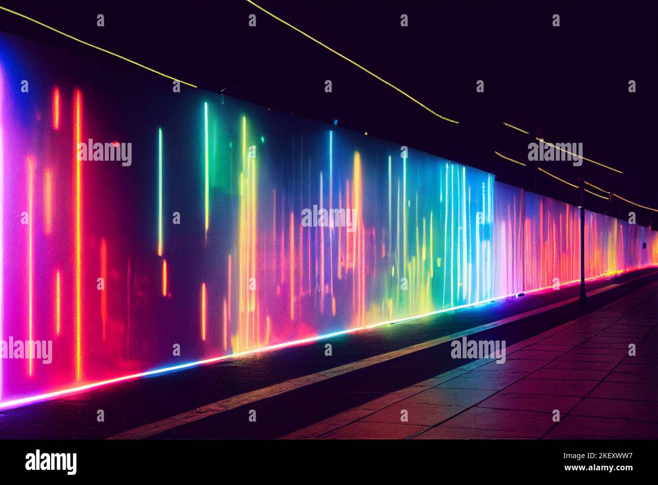 Neon lighting illustration of brightly glowing, electrified glass tubes