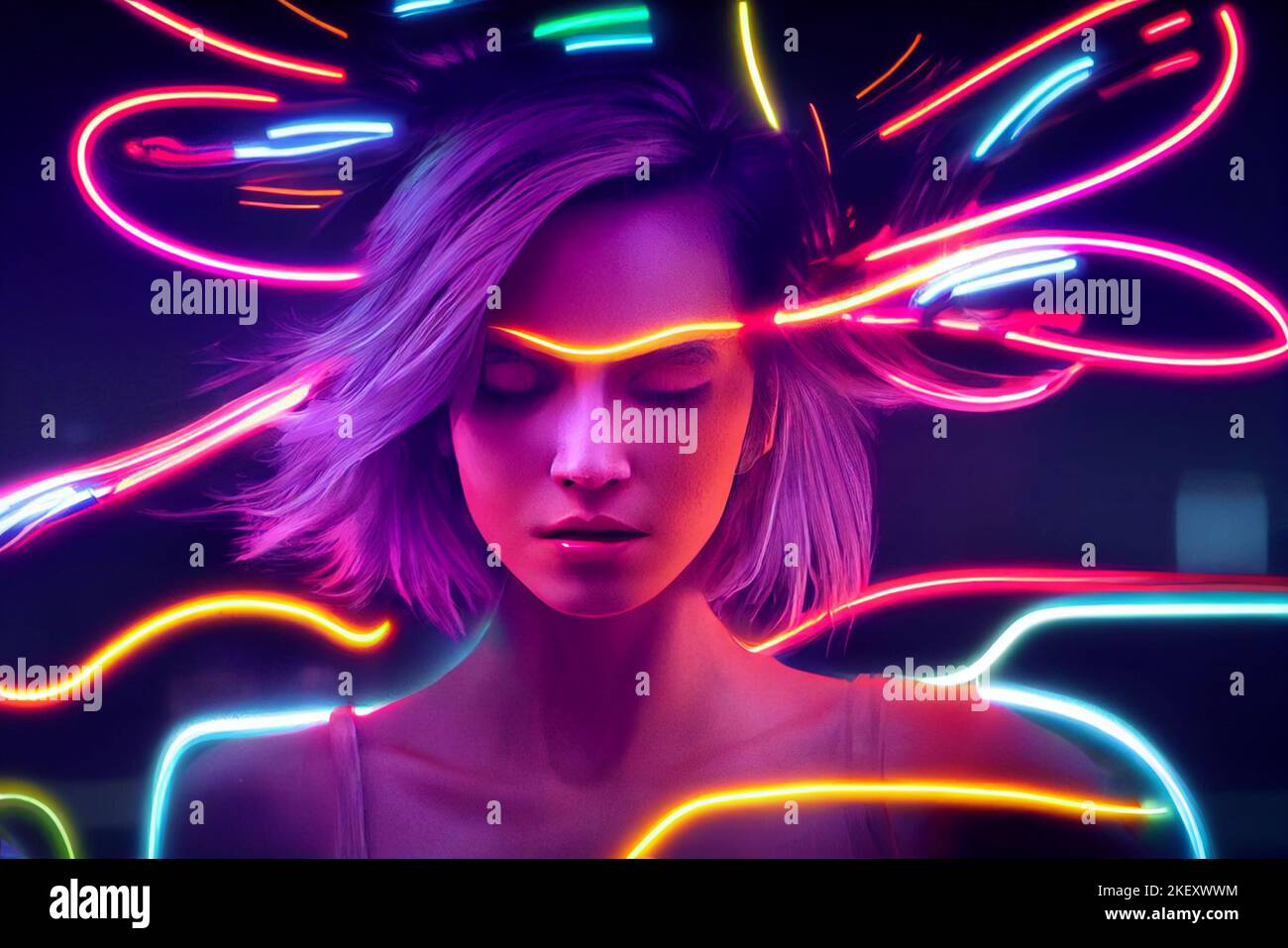 Neon lighting illustration of brightly glowing, electrified glass tubes