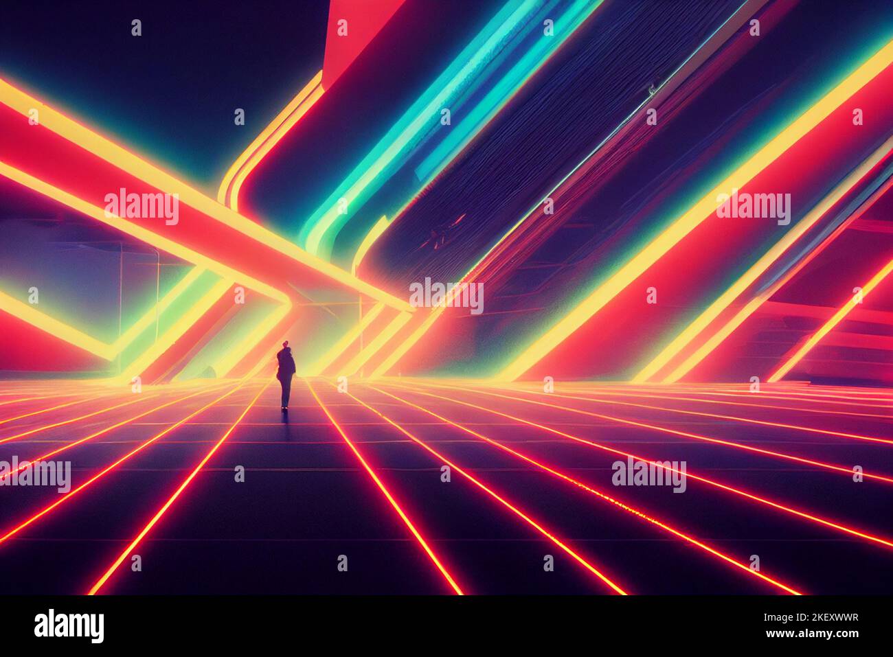 Neon lighting illustration of brightly glowing, electrified glass tubes