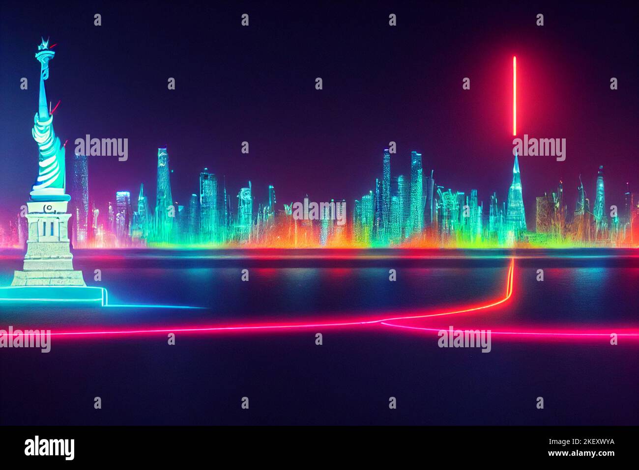 Neon lighting illustration of brightly glowing, electrified glass tubes