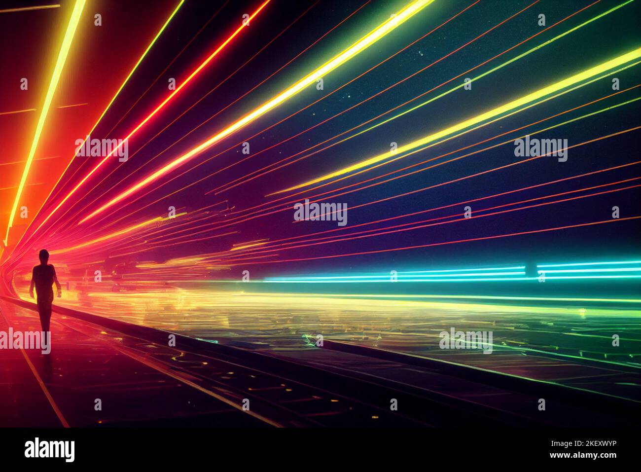 Neon lighting illustration of brightly glowing, electrified glass tubes