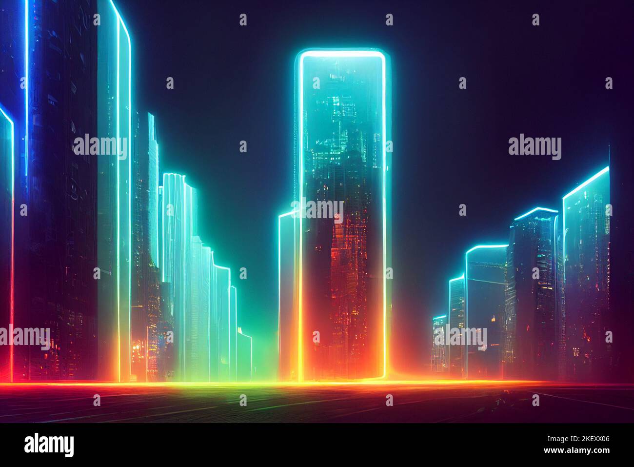 Neon lighting illustration of brightly glowing, electrified glass tubes