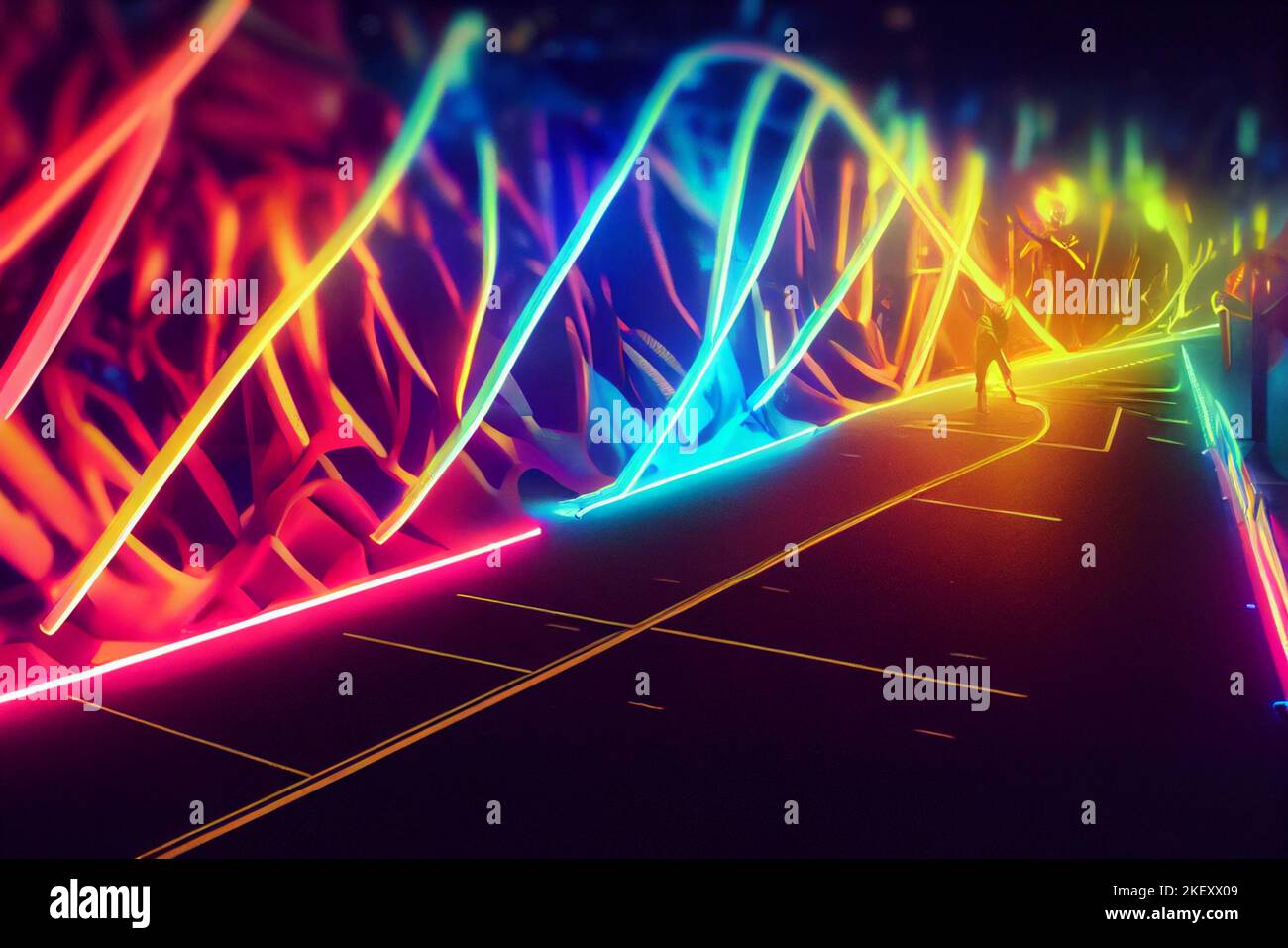 Neon lighting illustration of brightly glowing, electrified glass tubes