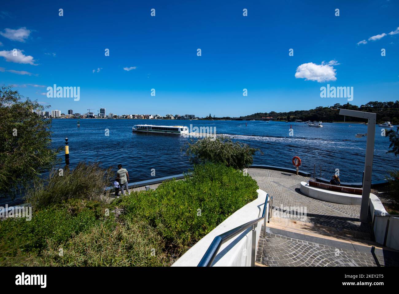 Swan River ferry departing from Queen Elizabeth Quay, Perth, Western Australia. Stock Photo