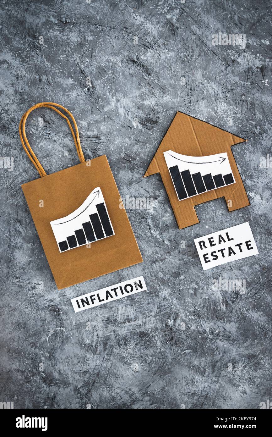 inflation going up and real estate value dropping conceptual image