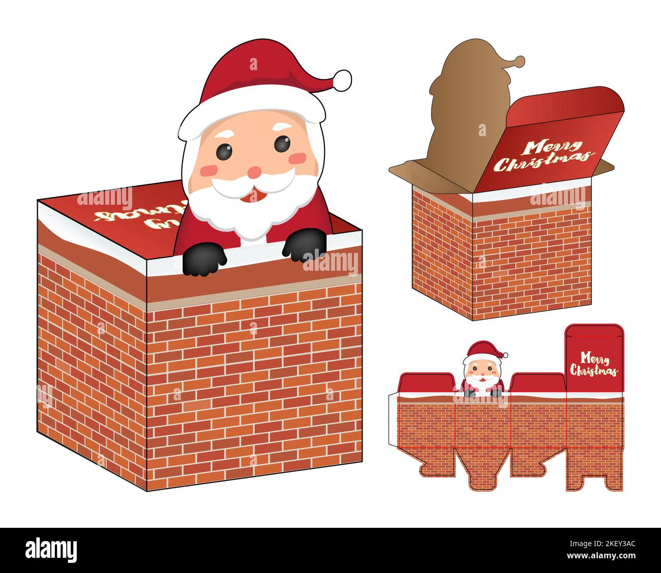 Christmas Box packaging die cut template design. 3d mock-up Stock Vector