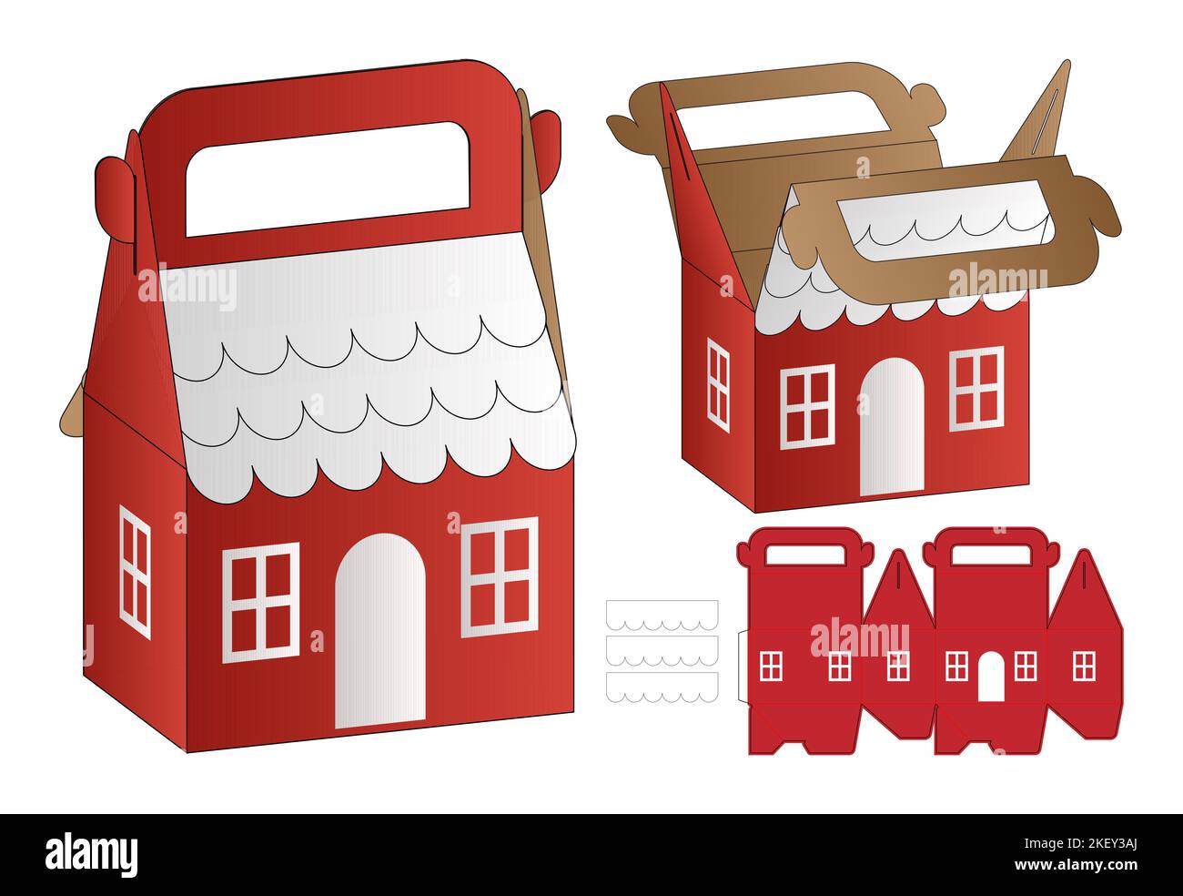Christmas Box packaging die cut template design. 3d mock-up Stock Vector