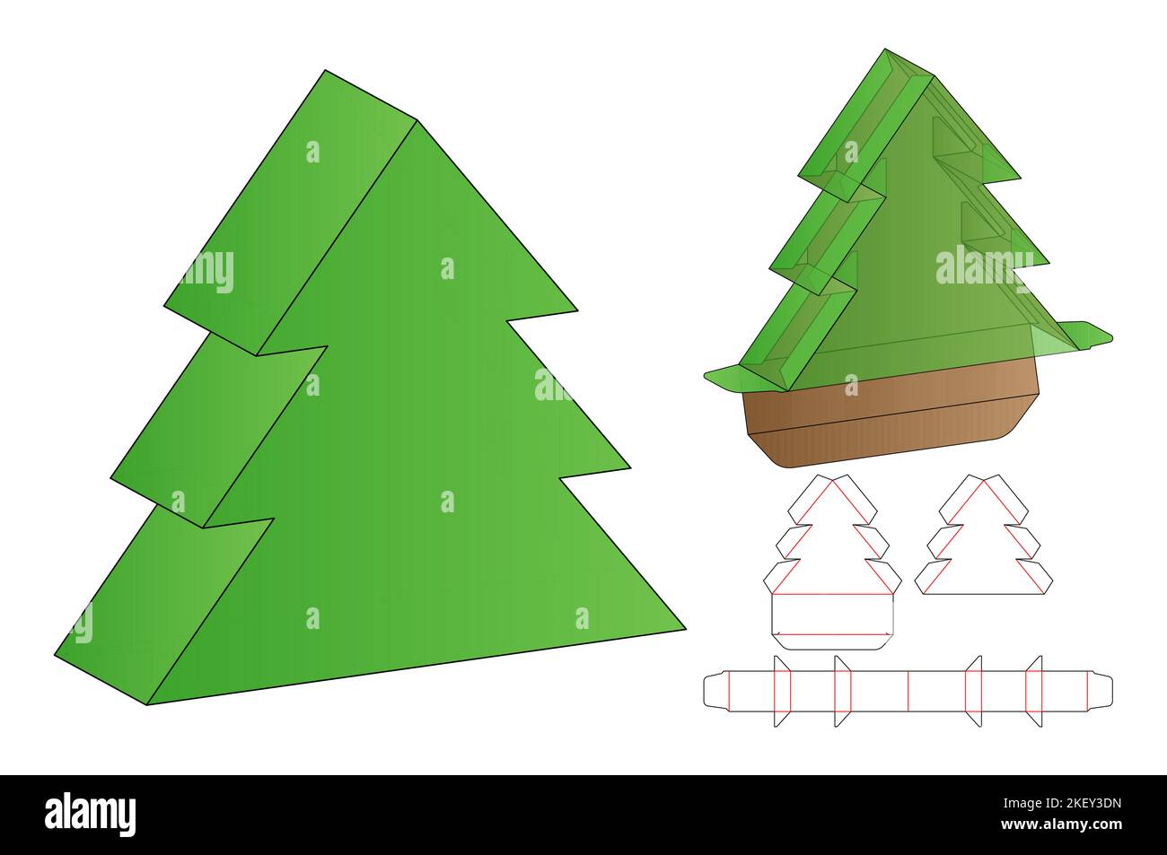 Christmas Box packaging die cut template design. 3d mock-up Stock Vector