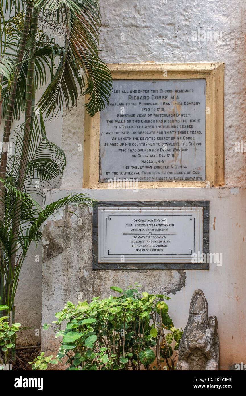 05 26 2018 Stone Tablet at the entrance The foundation stone for St. Thomas was laid in 1676 Fort Mumbai Maharashtra India Stock Photo
