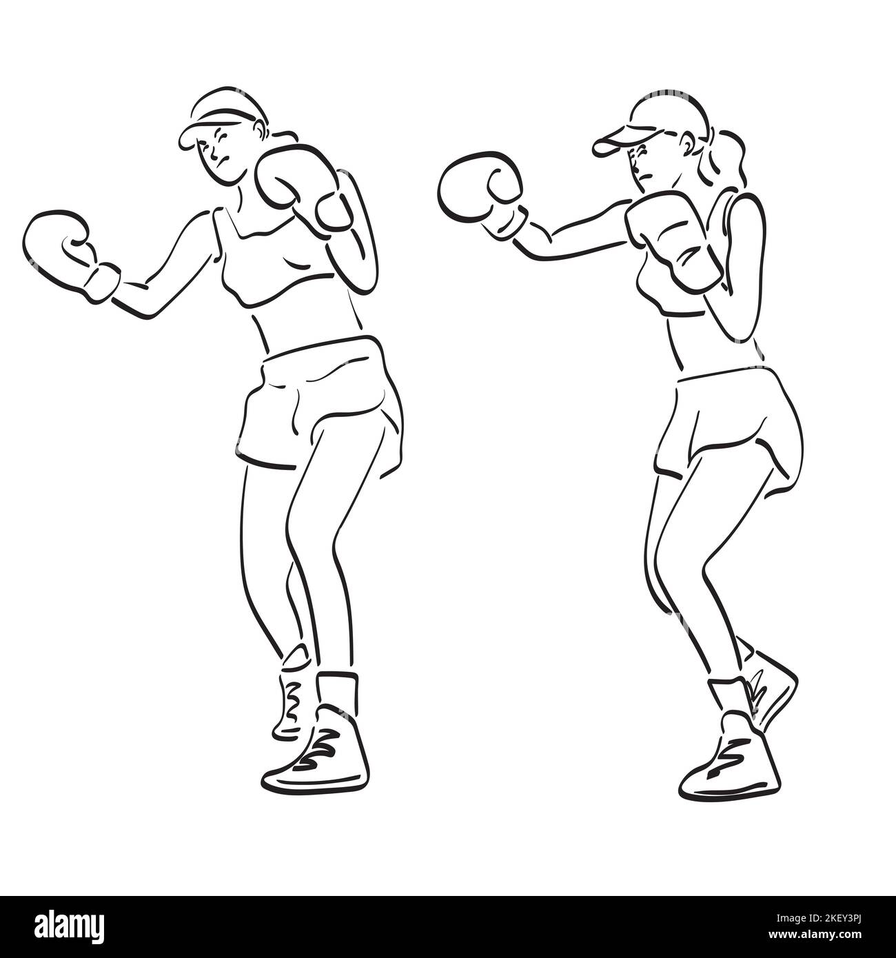 two sporty women punching with boxing gloves illustration vector hand