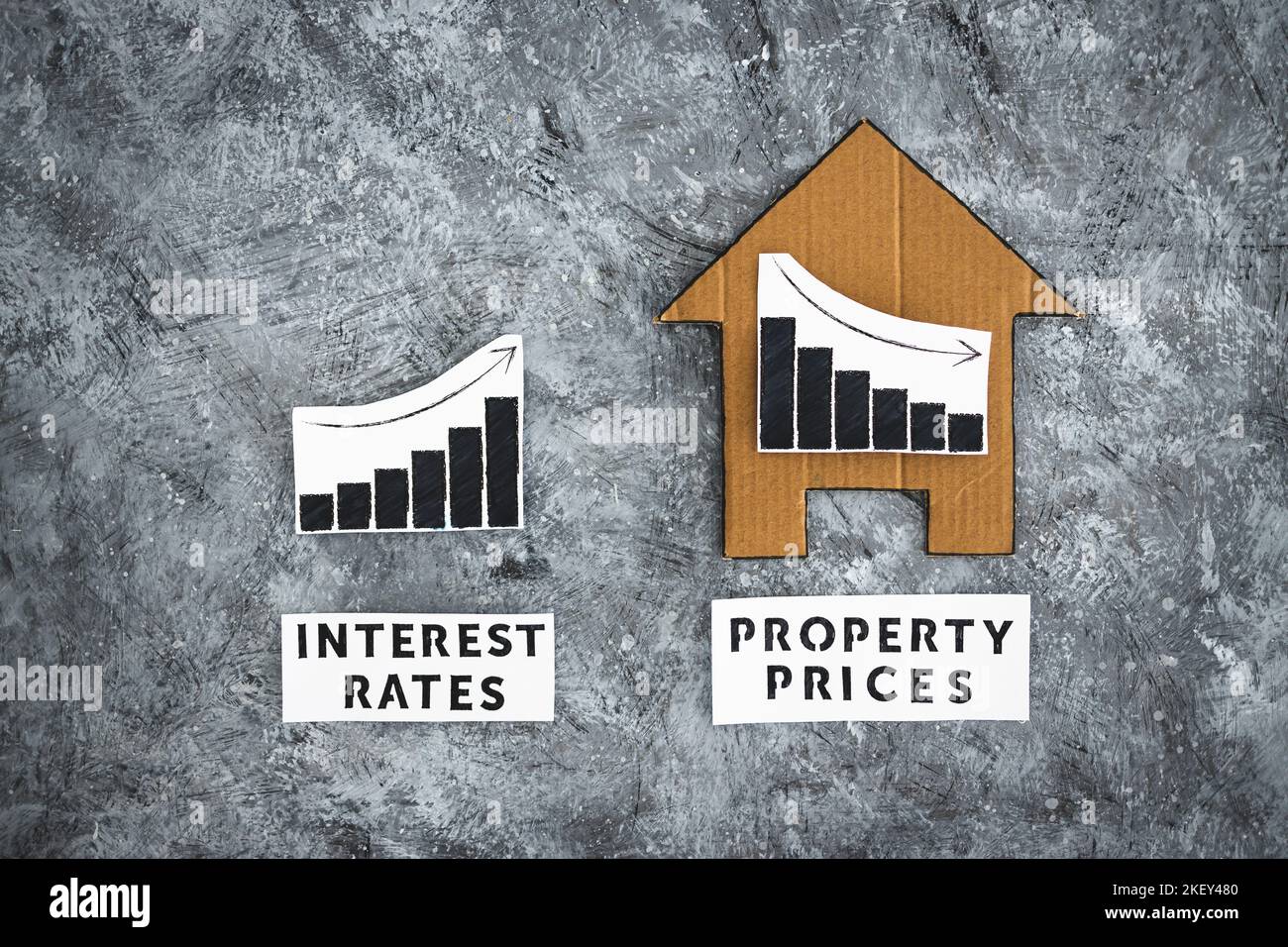 interest rates increasing and property prices dropping conceptual image ...