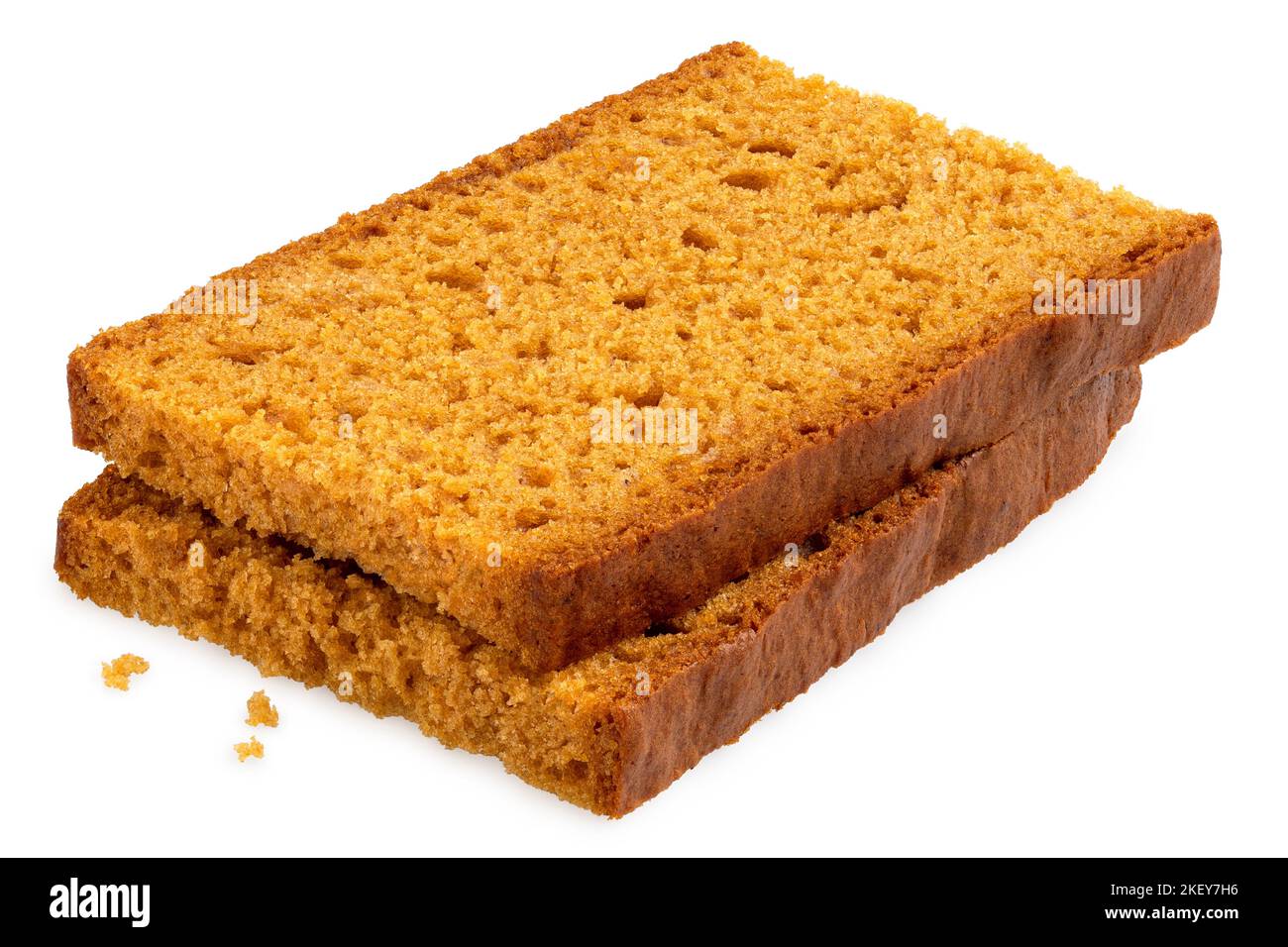 Stack of two slices of spiced honey cake isolated on white. Stock Photo