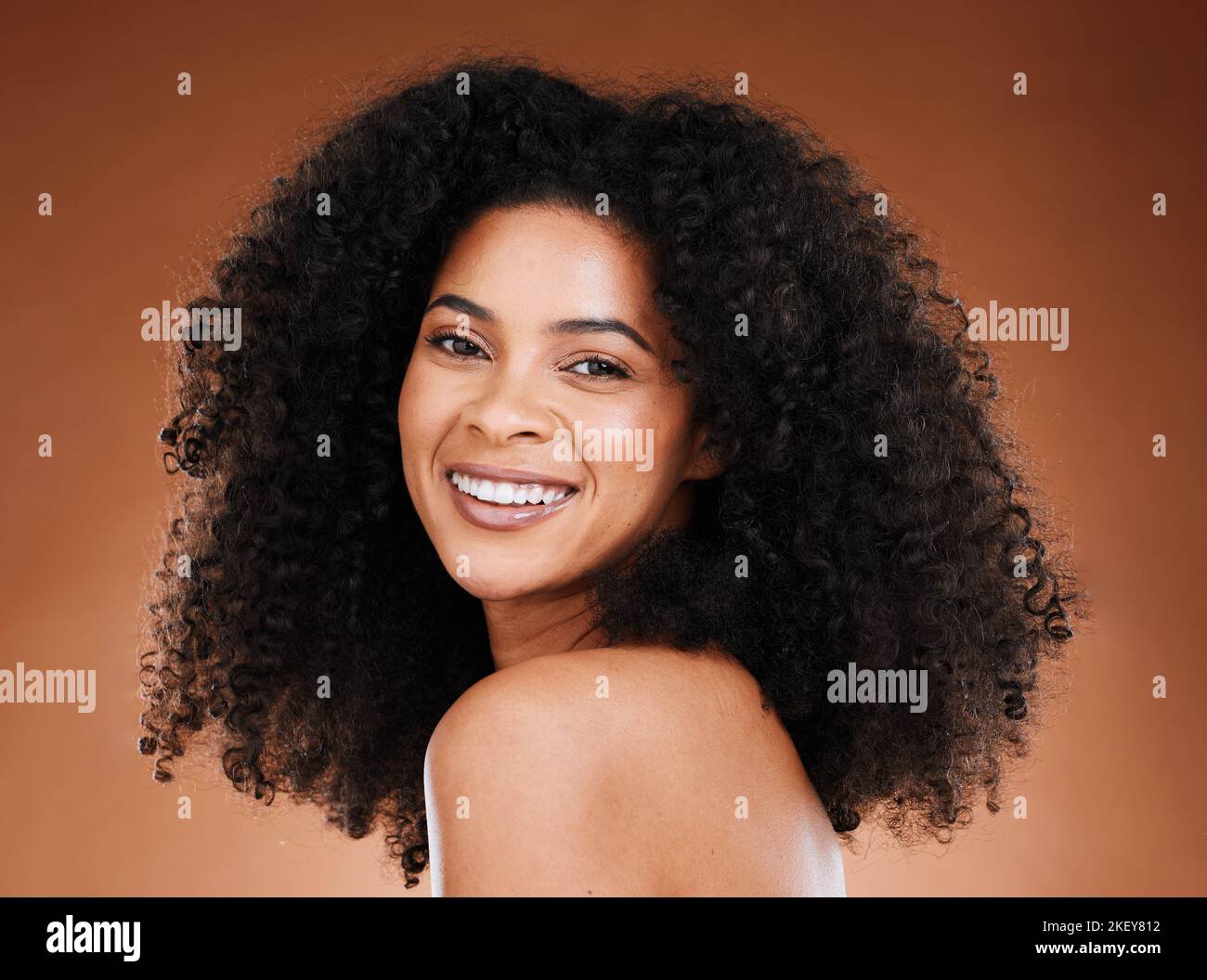 Black woman afro, beauty and smile for skincare, makeup or cosmetics