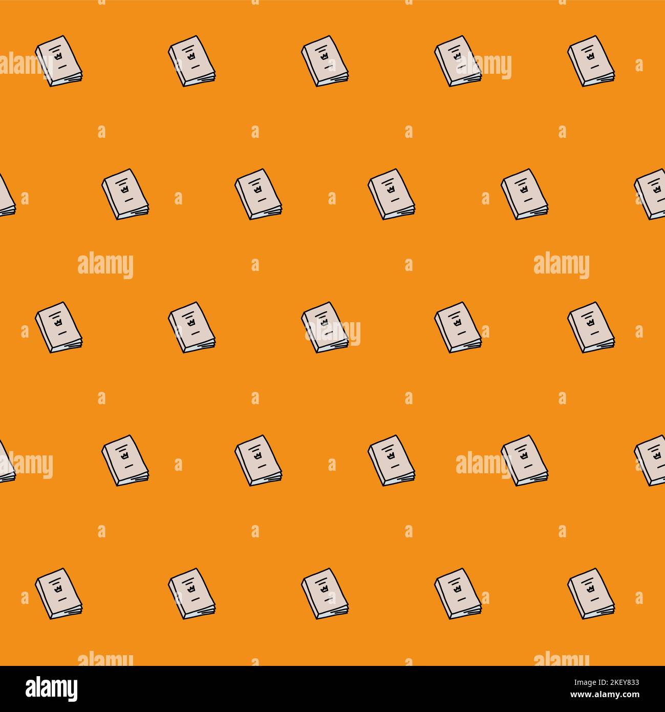 A book seamless pattern on orange background Stock Vector