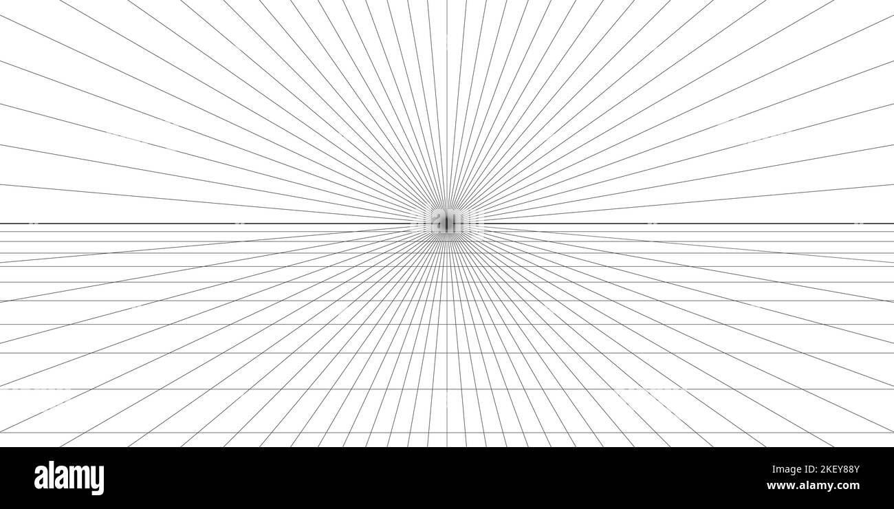 One point perspective grid background. Abstract grid line backdrop. Drawing perspective mesh template. Vector illustration isolated on white Stock Vector