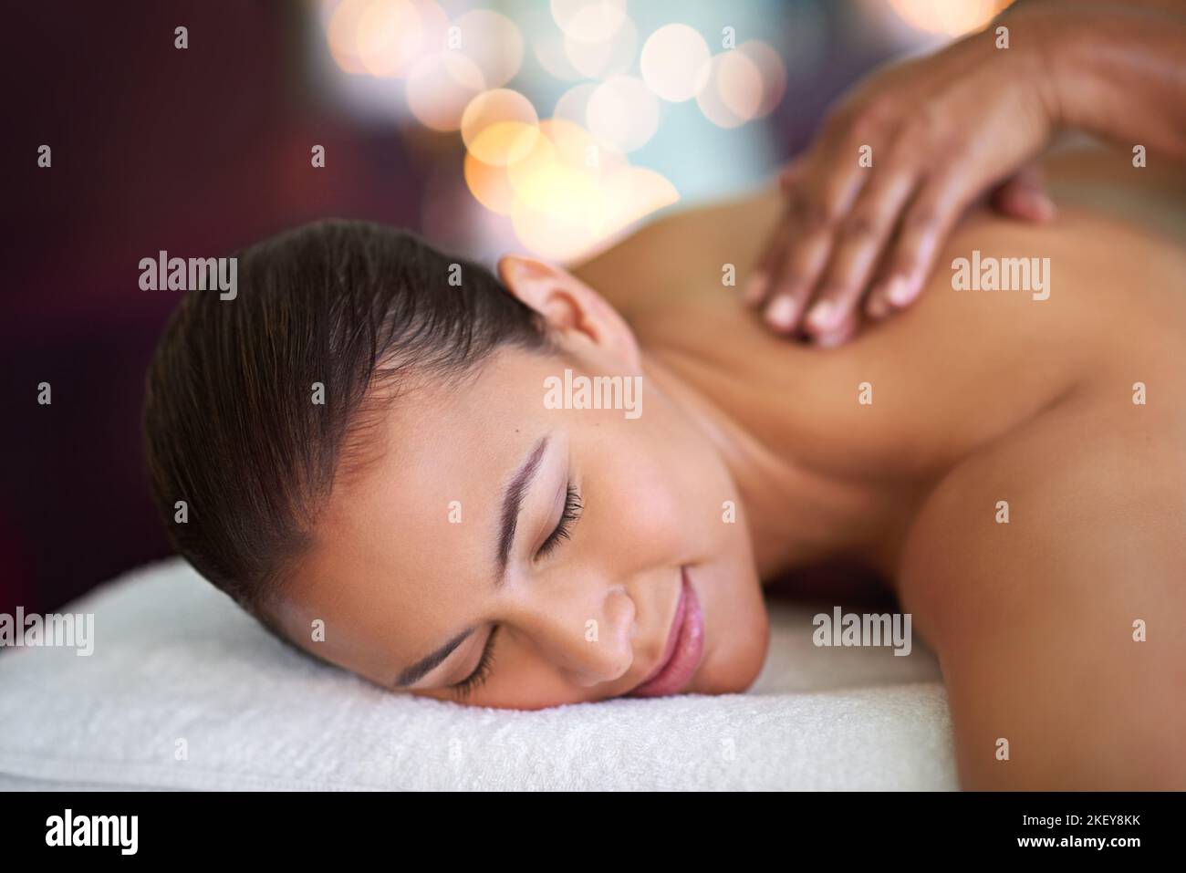Feel all your tension ease away. an attractive woman enjoying a day at a health spa. Stock Photo