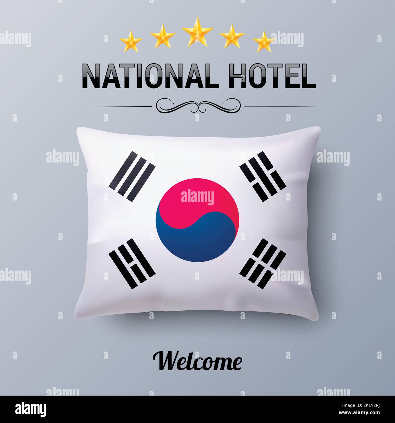 Realistic Pillow and Flag of South Korea as Symbol National Hotel. Flag