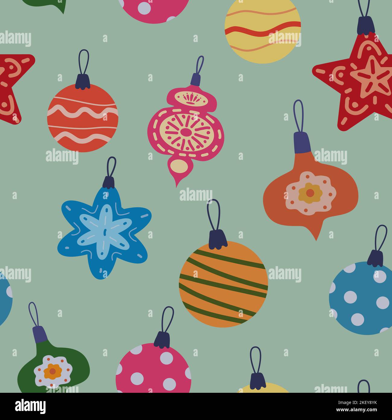 Christmas seamless pattern retro balls, toys. Doodle vintage icons ...