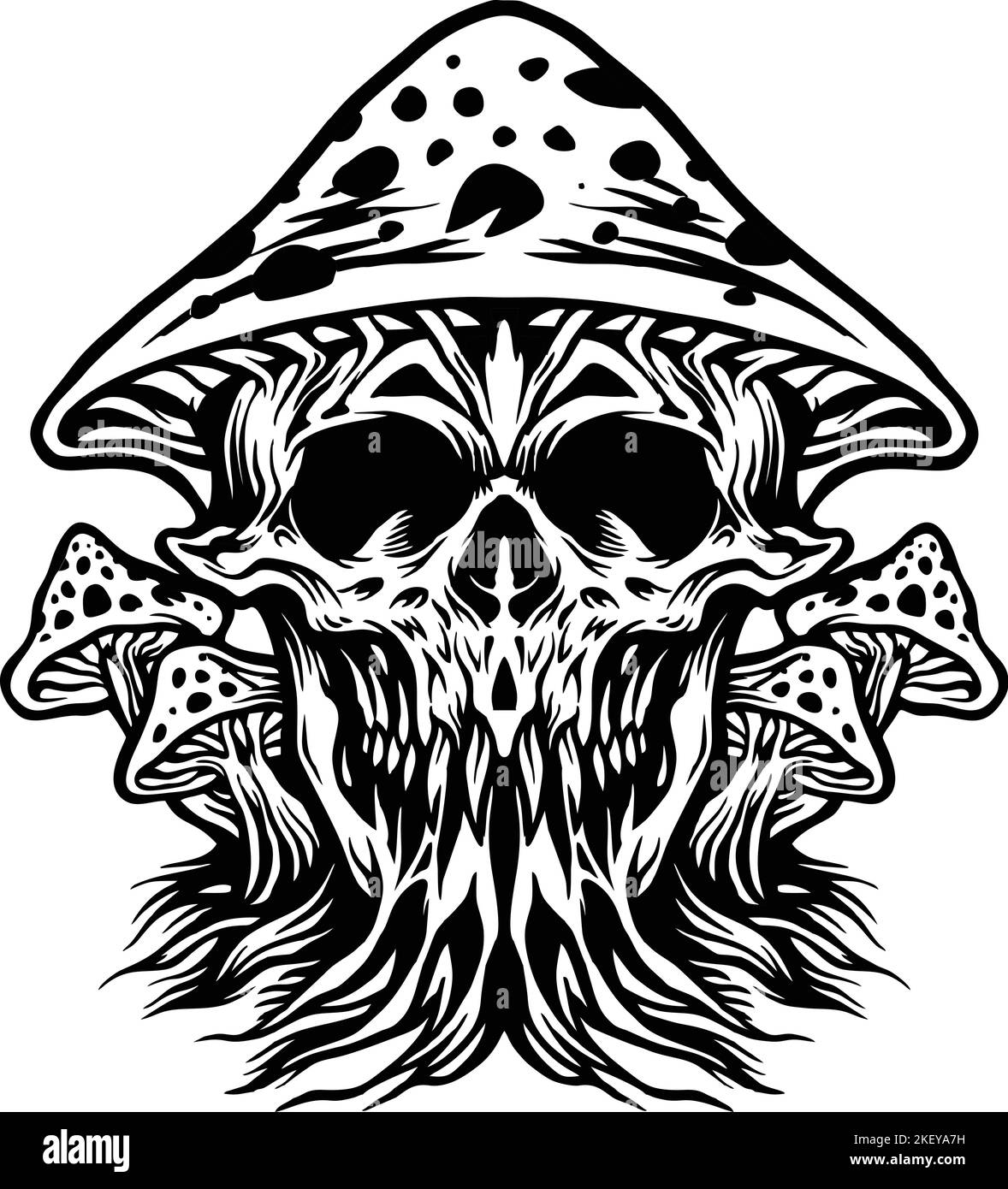 Zombie Scary Magic Mushrooms monochrome vector illustrations for your work logo, merchandise t-shirt, stickers and label designs, poster Stock Vector