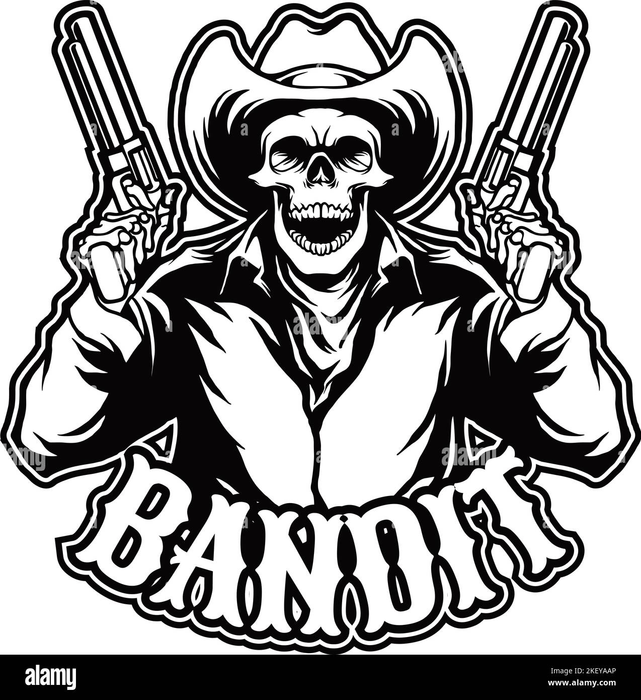 Skull Cowboy Bandit Monochrome Logo vector illustrations for your work logo, merchandise t-shirt, stickers and label designs, poster, greeting cards Stock Vector