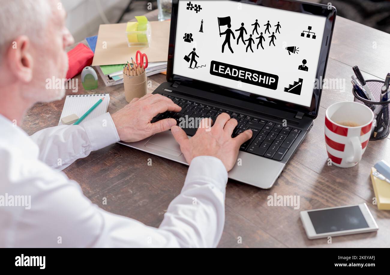Leadership concept shown on a laptop screen Stock Photo